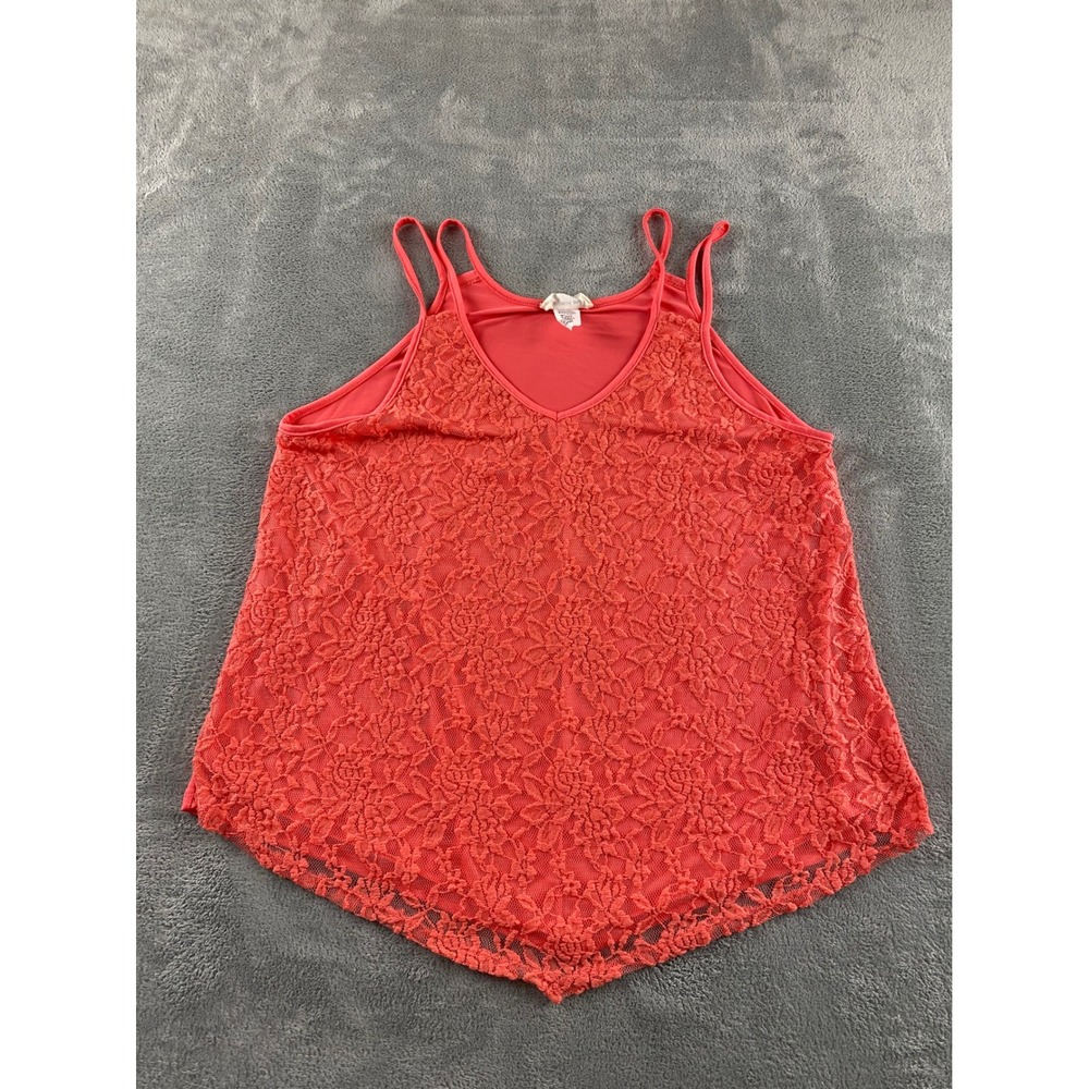 Exclusive One Women Coral Floral‎ Lace Sharkbite Hem Tank Top XL MY7292